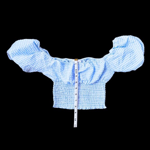 Blue Gingham Puff Sleeve Crop Top & Shorts Set – XS/S - Picture 6 of 9